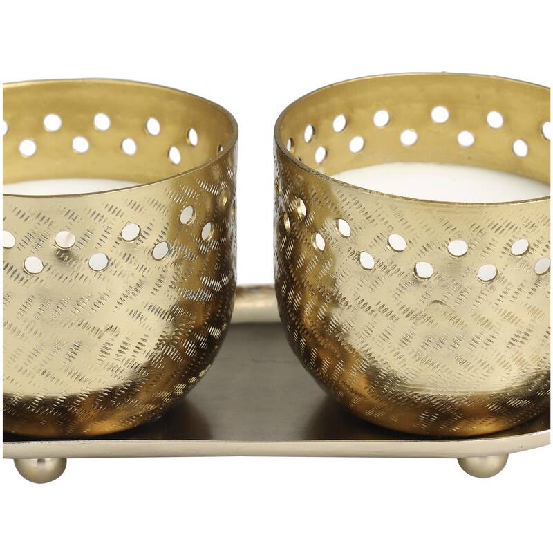 Metal Scented Cutout Spotted 7 oz 1 Wick Decorative Candle with White Wax - Set of 2 Gold, Silver, Copper - Roche River Decor