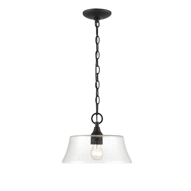 Millennium Lighting Caily 1 Light Pendant in Matte Black or Brushed Nickel with Seeded Glass Shade - Matte Black