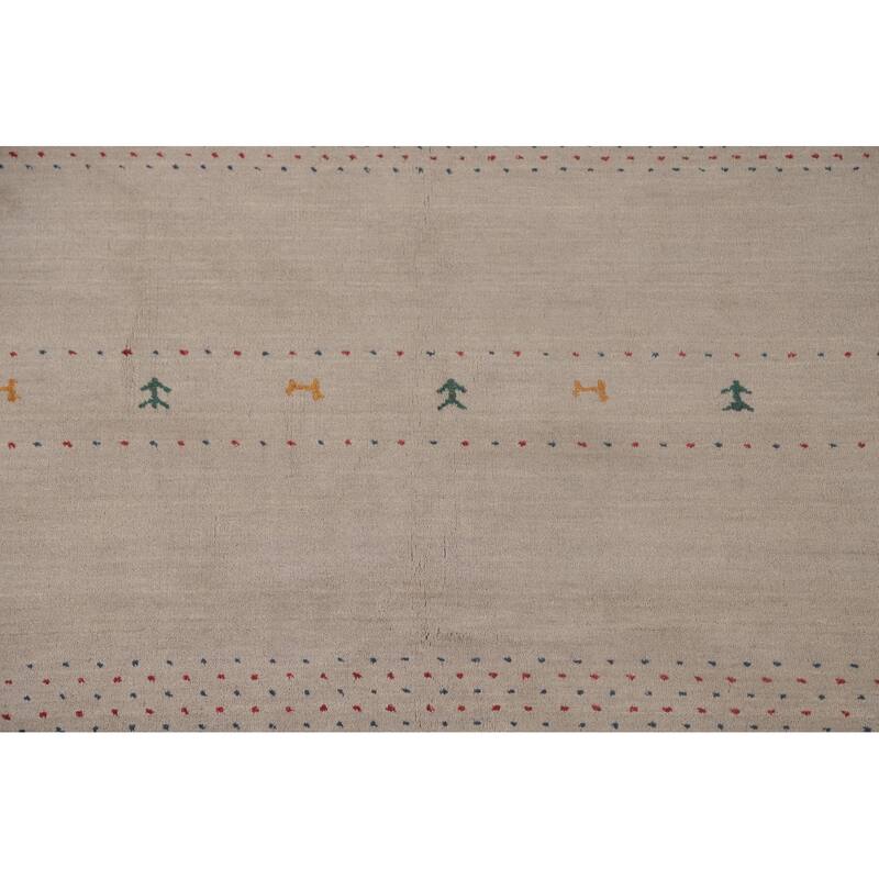Oriental Gabbeh Area Rug Hand-Knotted Tribal Beige Wool Carpet - 5'3"x 7'6"