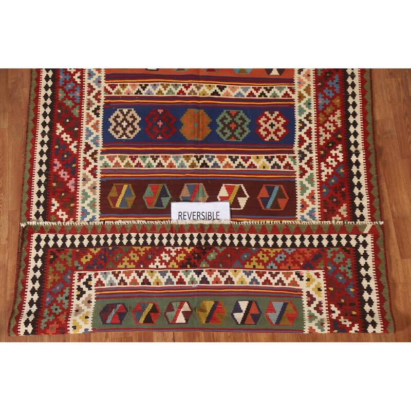 Kilim Qashqai Persian Vintage Rug Bedroom Hand-Woven Wool Carpet - 5'1"x 8'6"