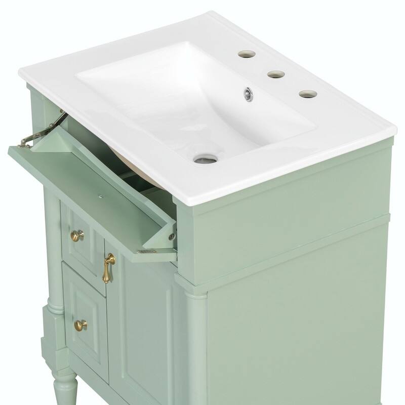36" Bathroom Vanity with Sink, Freestanding Bathroom Cabinet with Ceramic Basin, Flip Drawer
