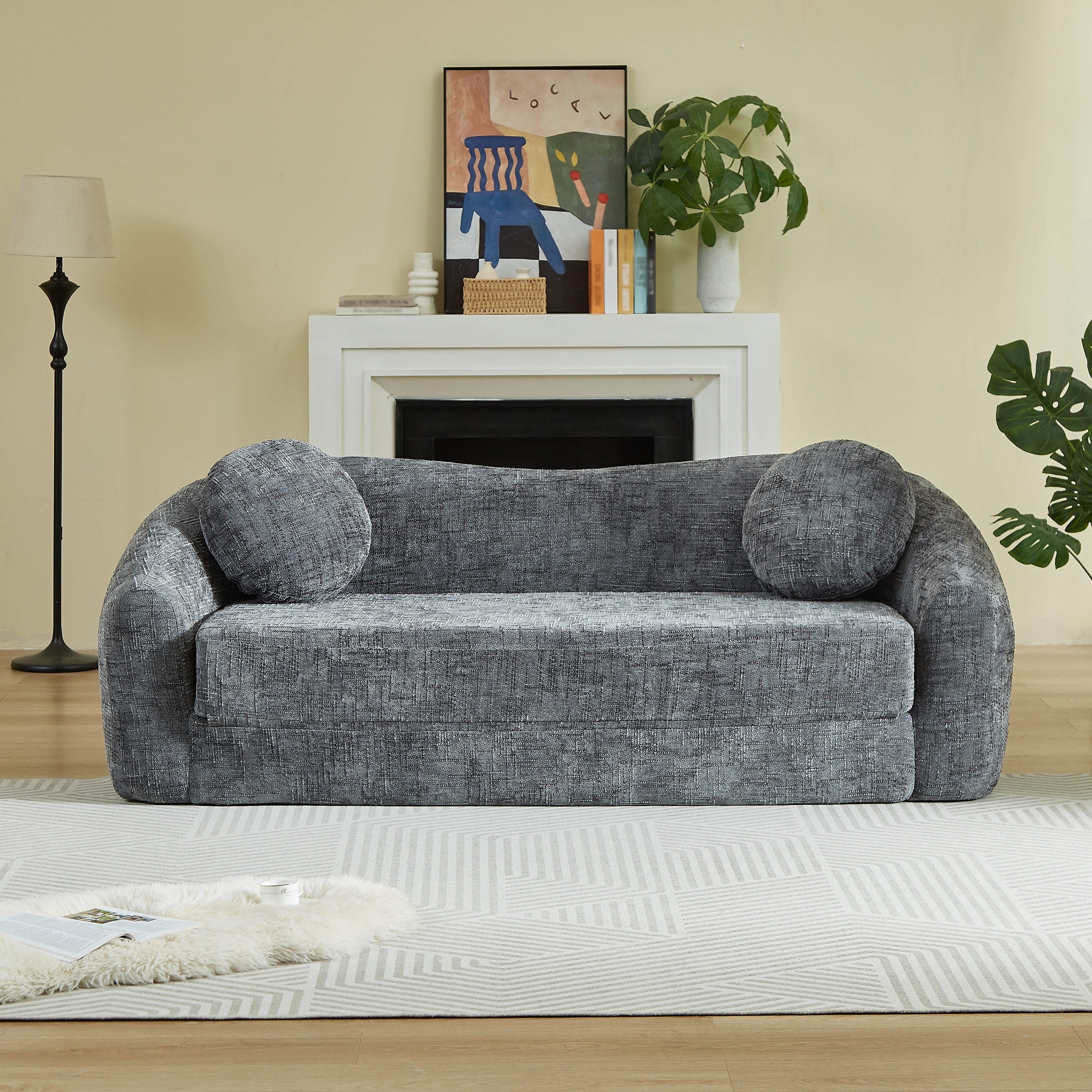Grey Curved Convertible Sofa Couch with Pillows, 2-Seater Sofa Couch Loveseat for Living Room Bedroom