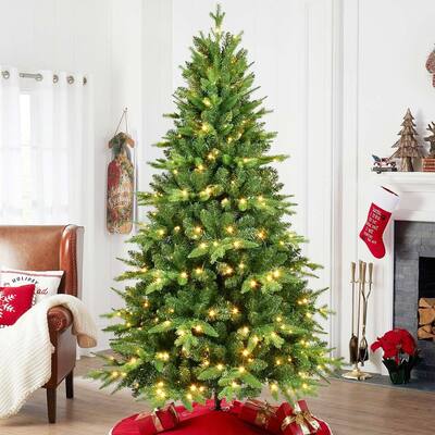 5FT/6FT/7FT Prelit Christmas Tree,Artificial Hinged Christmas Tree with Metal Base