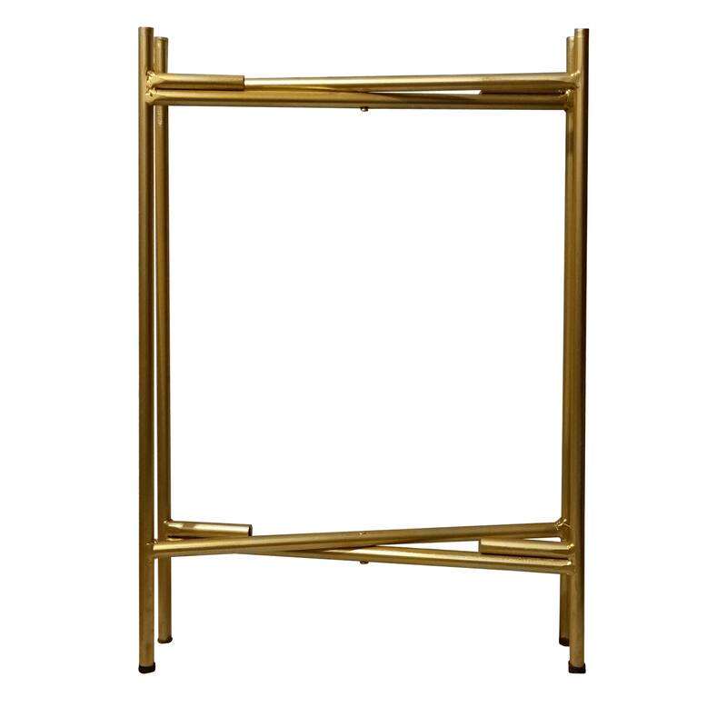 Vica 20 Inch High Round Side End Table with 2 Tier Iron Frame, Matte Gold