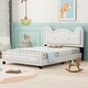 preview thumbnail 2 of 5, White Cute Pine Wood Upholstered Platform Bed with Cartoon Ears