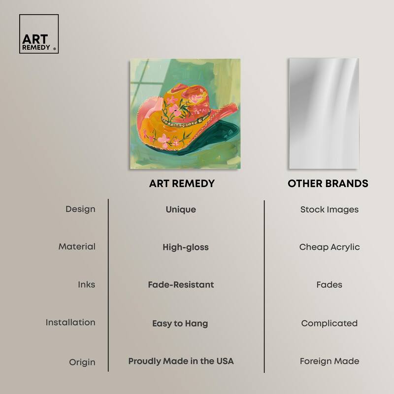 Wildflower Cowboy Hat Acrylic by Art Remedy, Ready to Hang