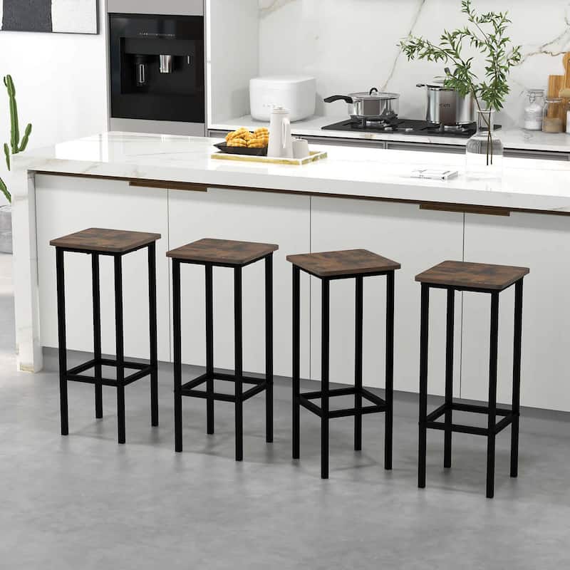 4PCS Backless Bar Stools Square Bar Chairs w/Metal Frame - 12" x 12" x 26" (L x W x H)