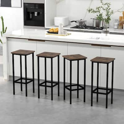 4PCS Backless Bar Stools Square Bar Chairs w/Metal Frame - 12" x 12" x 26" (L x W x H)
