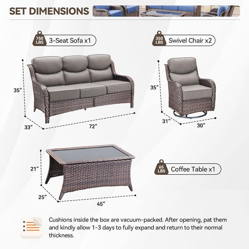 Pocassy Outdoor Sofa Patio Swivel Chairs Sets
