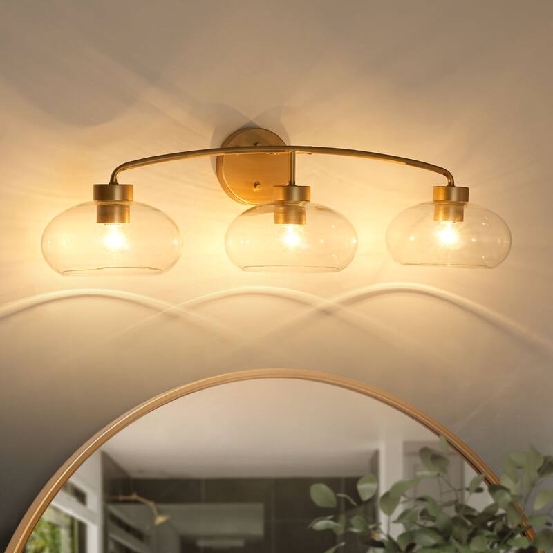 3-Light Modern Glam Brass & Clear Glass Vanity Light for Bathroom - 3 Light