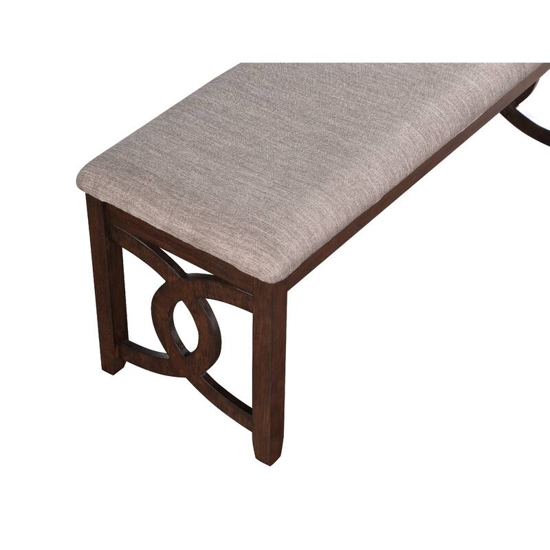 Gary 46 Inch Wood Bench with Fabric Seat, Cherry Brown