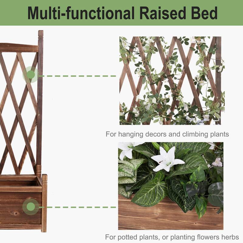Wooden Garden Plant Box with Trellis Flower Raised Bed Climbing
