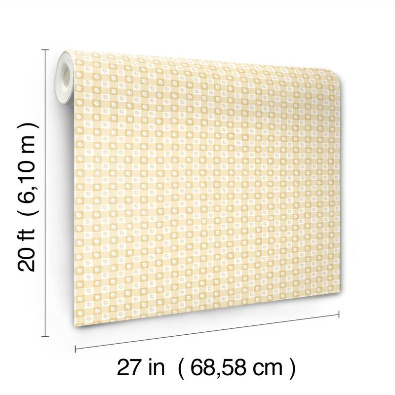 Rifle Paper Co. Daisy Gingham Yellow Floral Check Premium Peel + Stick Wallpaper