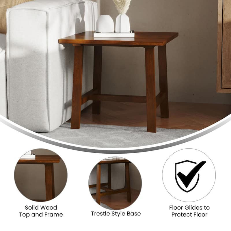 Solid Wood Farmhouse Trestle Style End Table