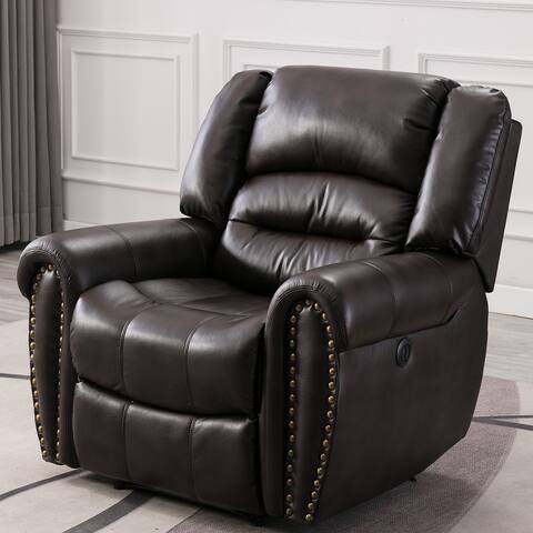 Home Power Recliner Chair, Electric Reclining Single Sofa Adjustable Bonded Leather Sofa Classic Theater Seating W/USB Port
