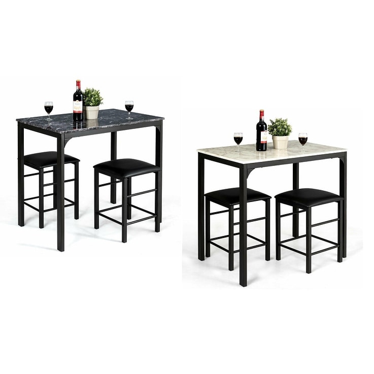 3 Piece Counter Height Dining Set Faux Marble Table 2 Chairs Dining Set Faux Marble Table 2 Chairs