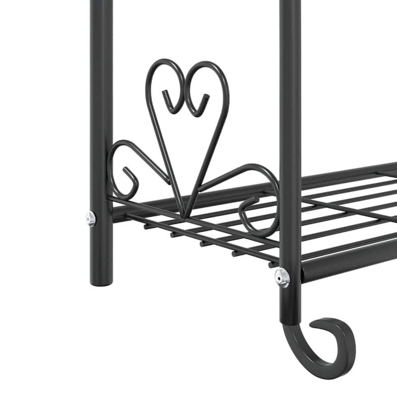 vidaXL Flower Rack Black Powder-coated Steel Flower Rack Rectangular - 11.8 x 22.0 x 37.8 in