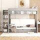 preview thumbnail 3 of 34, Full Over Full/Futon Bunk Bed with Storage Staircase and Drawers, Kids Wood Convertible Bunk Bed Frame with Bedside Table