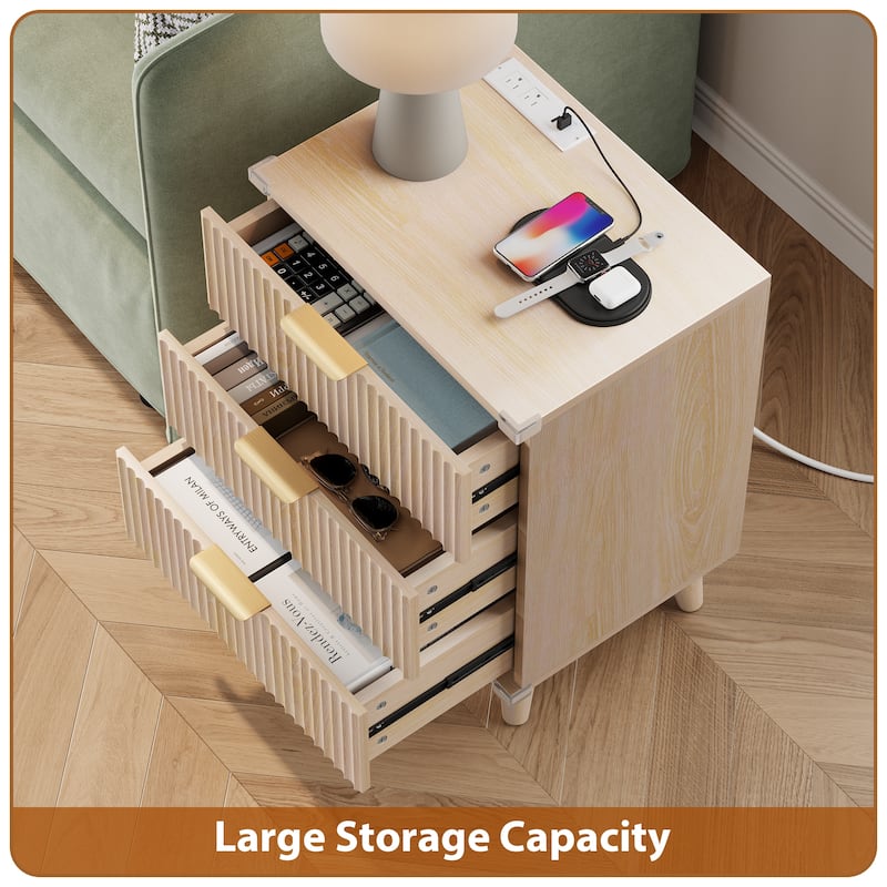 3 Drawer Dresser for Bedroom Nightstand with Charging Station