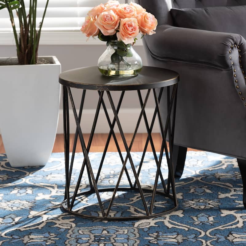 Finnick Modern Industrial Metal End Table-Antique Black