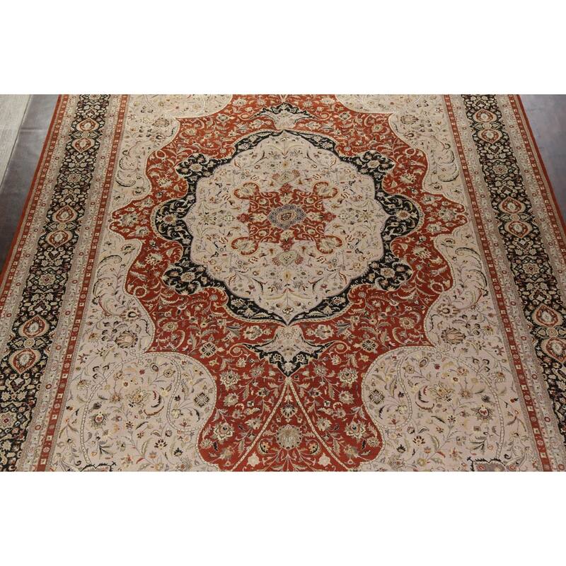 Wool/ Silk Vegetable Dye Tabriz Haj Jalili Large Area Rug Hand-knotted - 12'2" x 18'3"