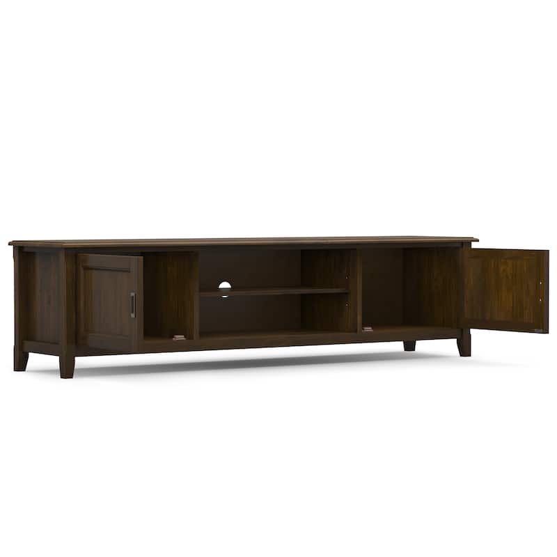 WYNDENHALL Portland SOLID WOOD 72" Wide Transitional TV Media Stand in Mahogany Brown For TVs up to 80" - 17" D x 72" W x 20" H