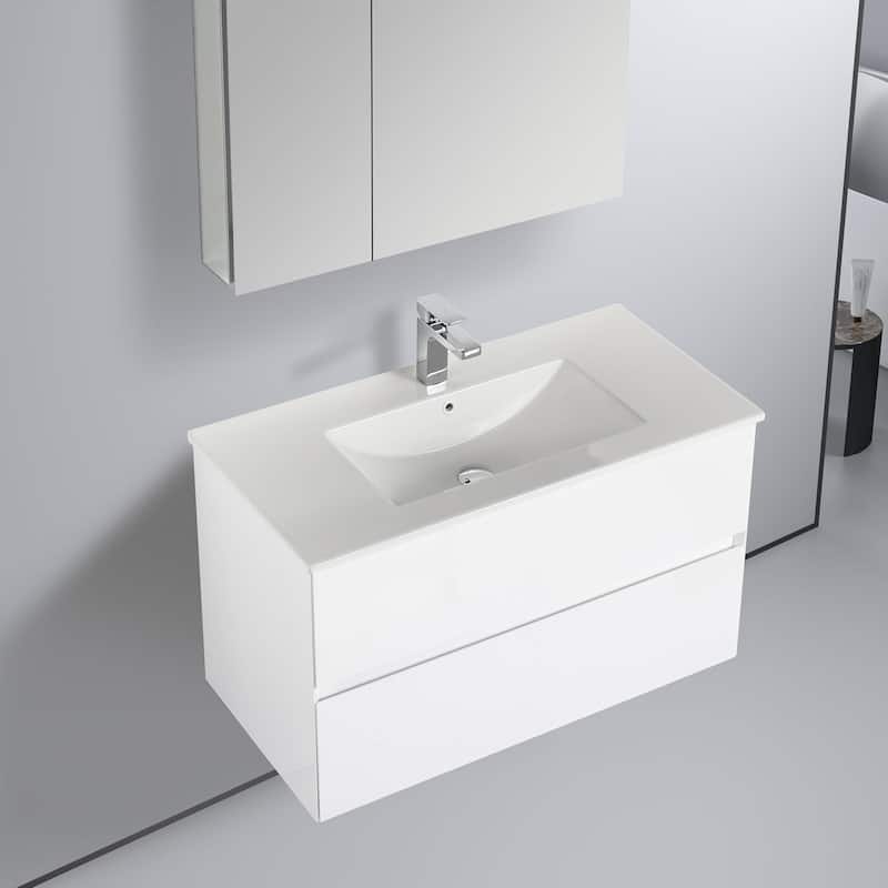 Blossom Assisi 36" Wall Mount Vanity w/ Sink, Glossy White