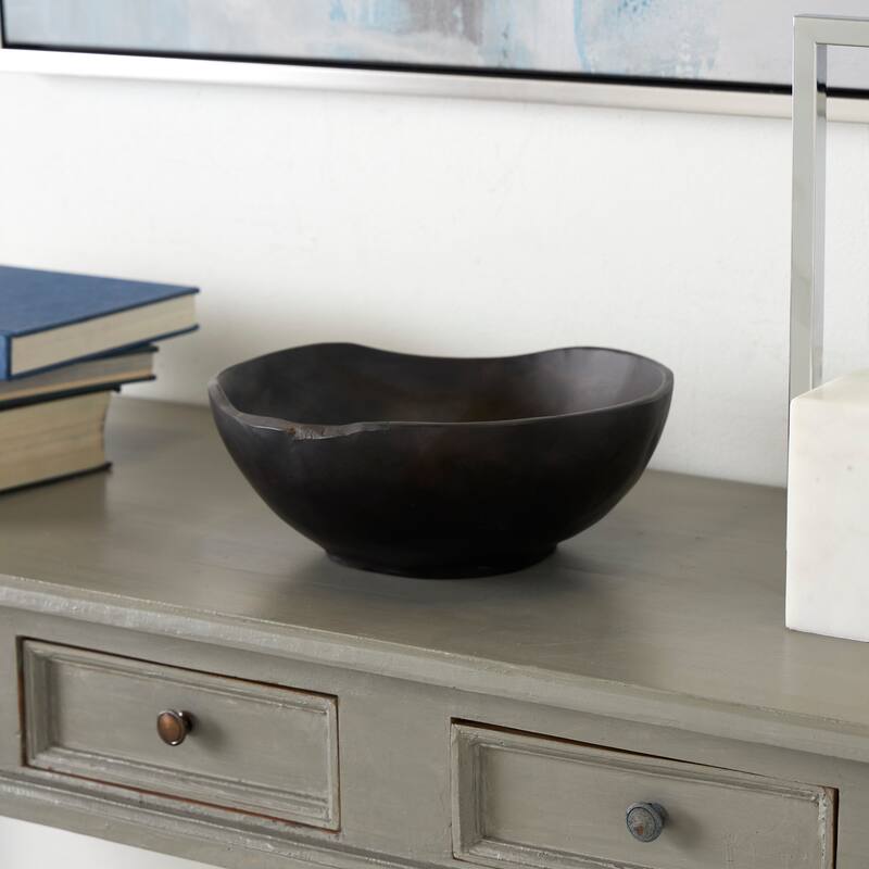 Brown or Black Teak Wood Handmade Decorative Bowl with Natural Grooves