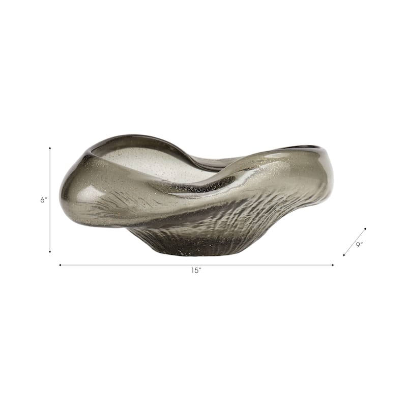 Glass Decorative Bowl Organic Textured Valencia Style - 6" Clear - 15" x 9" x 6"