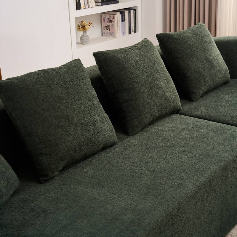 129.5" Chenille Memory Foam Sectional Sofa with Deep Seat, No Installation Required, and Quick Rebound Foam