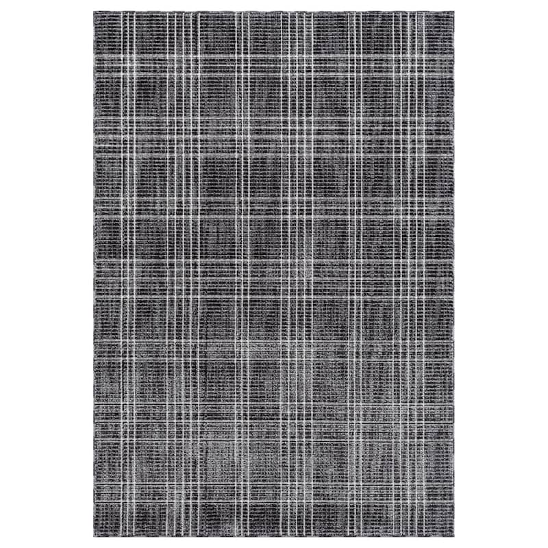 Nomad Collection Plaid Patterned Area Rug - Charcoal/White - 2' x 3'