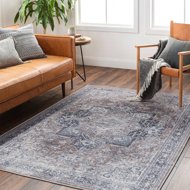 Livabliss Bram Distressed Persian Washable Area Rug - 2' 7" x 7' 3" - Brown/Blue - Runner