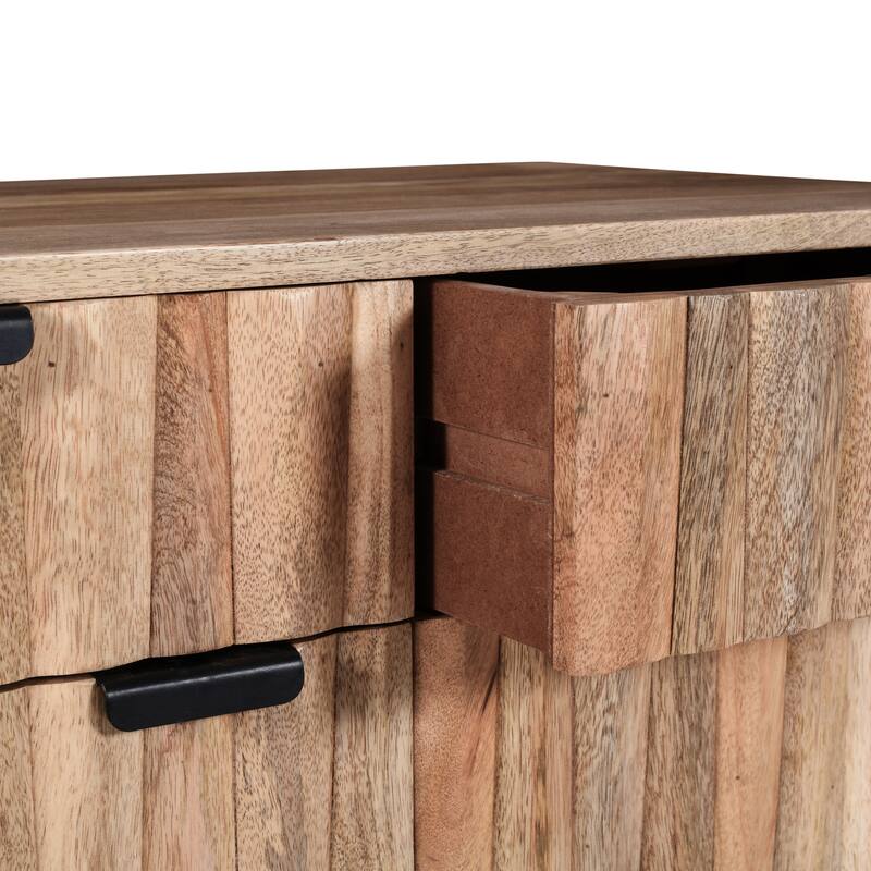 Solid Wood Buffet Sideboard with Storage, Farmhouse Storage Cabinet Coffee Bar with 2 Drawers, Kitchen Small Accent Cabinets