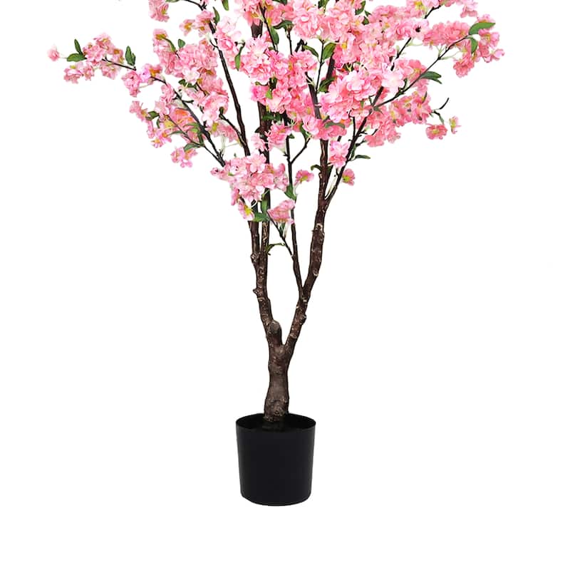 5.5ft Pink Artificial Cherry Blossom Flower Tree Plant in Black Pot - 66" H x 34" W x 32" DP