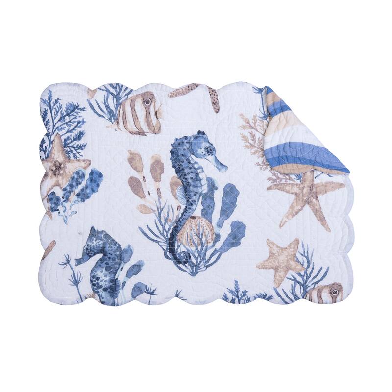 Seahorse Sands Reversible Machine Washable Scallop Quilt Placemats Set of 6