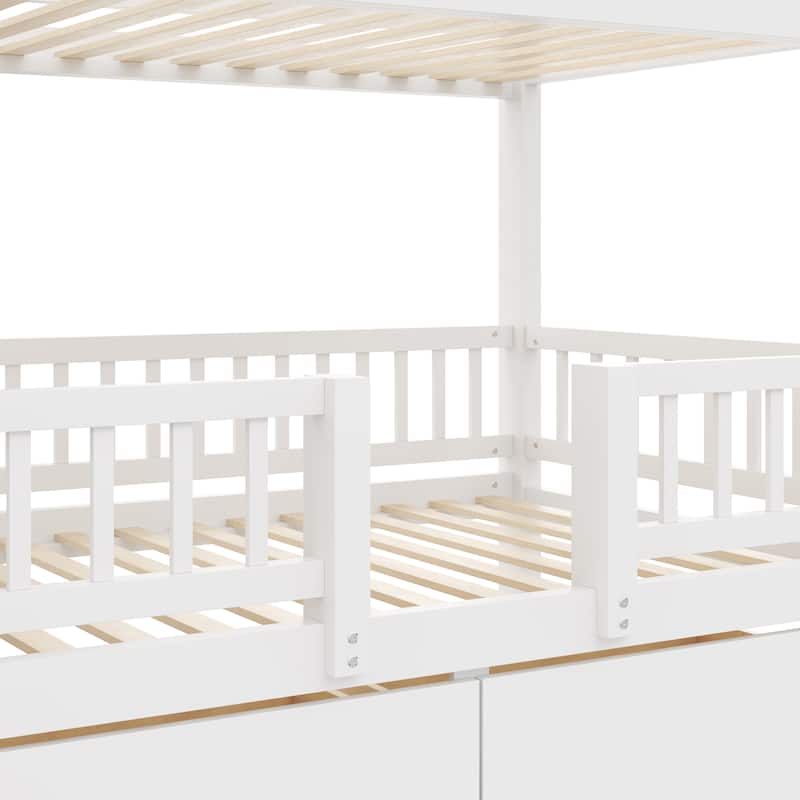 Roomfitters Twin Over Twin Bunk Bed with Slide, Storage Staircase and Drawers