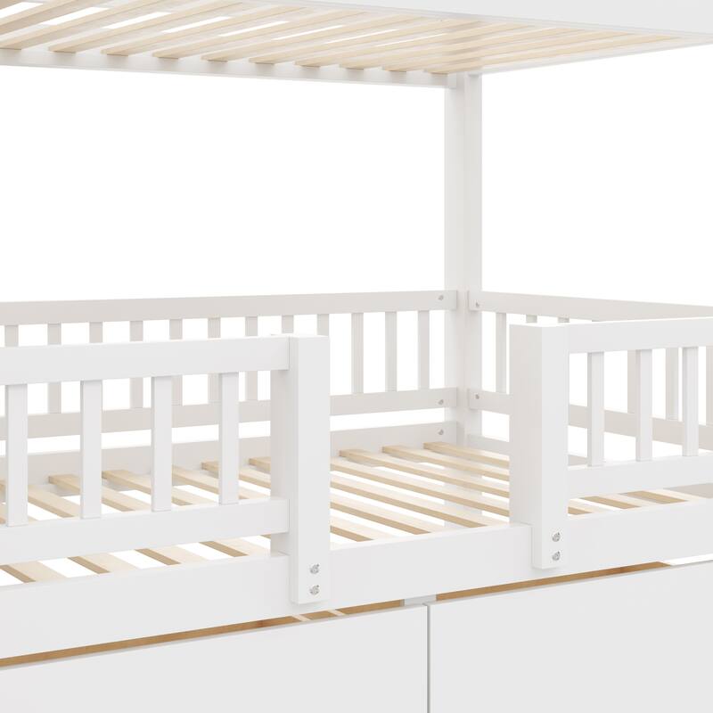 Twin Over Twin Bunk Bed with Storage Staircase, Slide and 2 Drawers