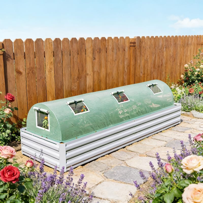 GDFStudio Outdoor Kael Compact Mini Greenhouse with Steel Frame and PE Cover - Green - Steel