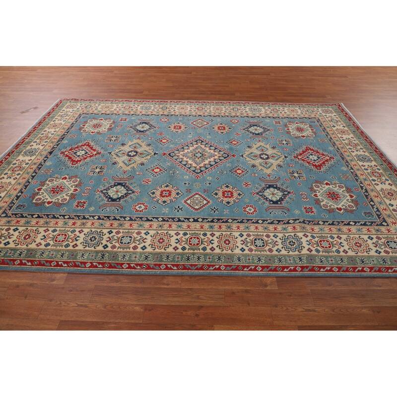 Light Blue Traditional Kazak Area Rug Handmade Wool Carpet - 6'8" x 9'6"
