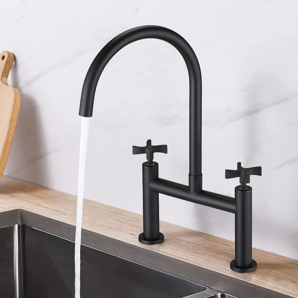 Dornberg Double Handles Bridge Kitchen Faucet with Cross Handles