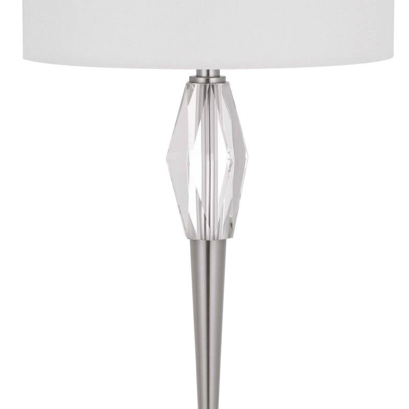 32 Inch Table Lamp with White Drum Shade, Marble Base, Brushed Steel