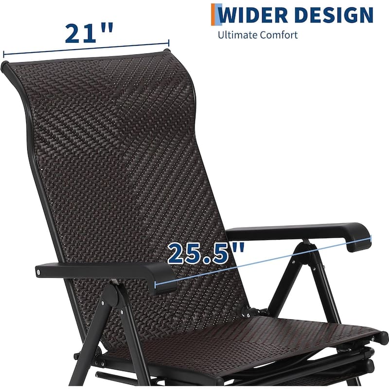 Portable Outdoor Folding Rattan Chaise Lounge Chair with Adjustable Foot Rest
