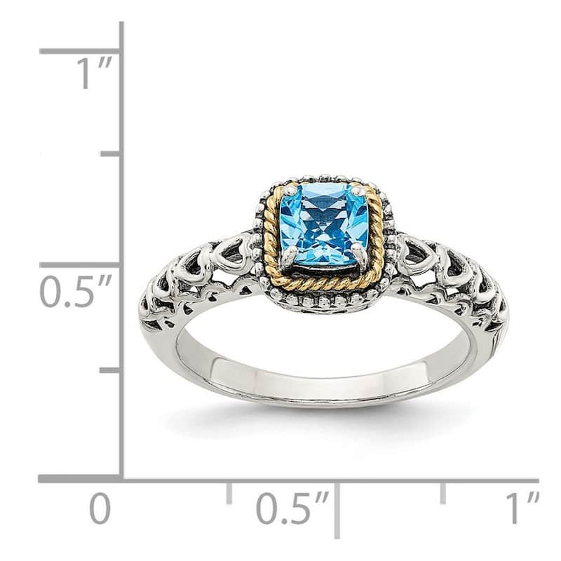Curata 925 Sterling Silver Polished With 14k Blue Topaz Ring