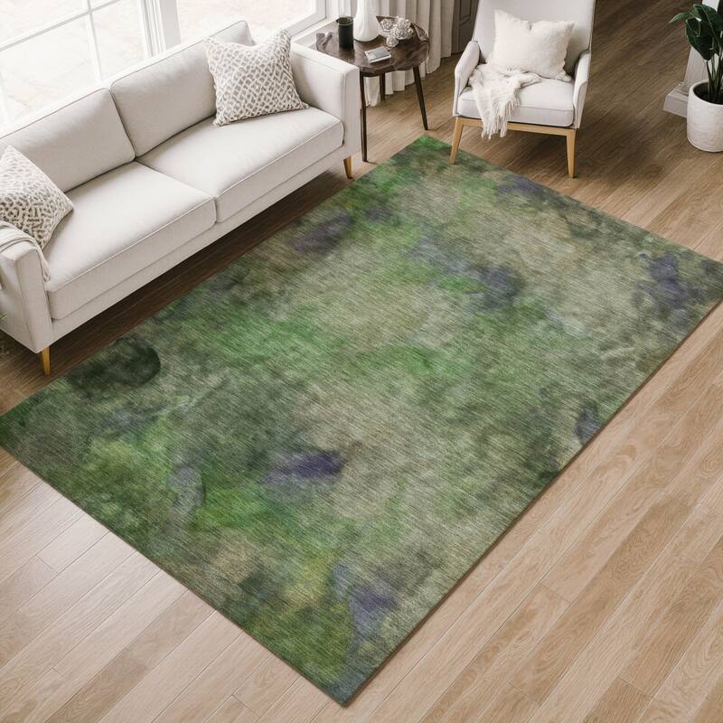 Machine Washable Indoor/ Outdoor Abstract Contemporary Chantille Rug