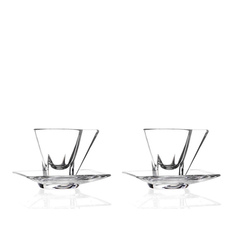 Majestic Gifts Inc European Glass Cappuccino Cup w/ Saucer 2.3 Oz-Set/2 - 2.5"