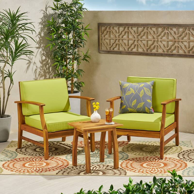 Perla Outdoor Acacia Cushioned 3-piece Chat Set by Christopher Knight Home