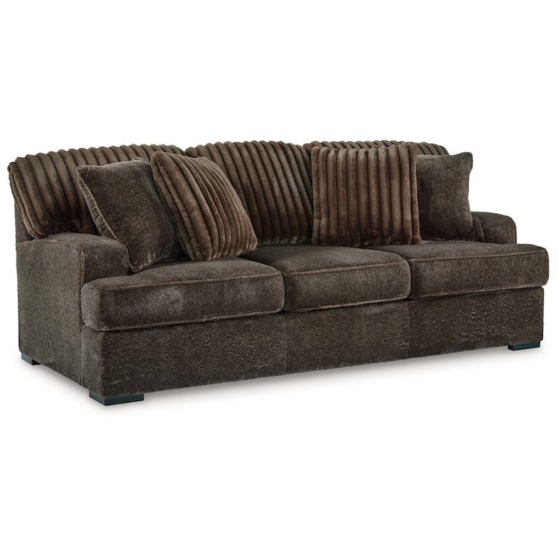 Ayle Sofa, 4 Accent Pillow, Chocolate Brown Corduroy Polyester 94 Inch