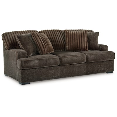 Ayle Sofa, 4 Accent Pillow, Chocolate Brown Corduroy Polyester 94 Inch