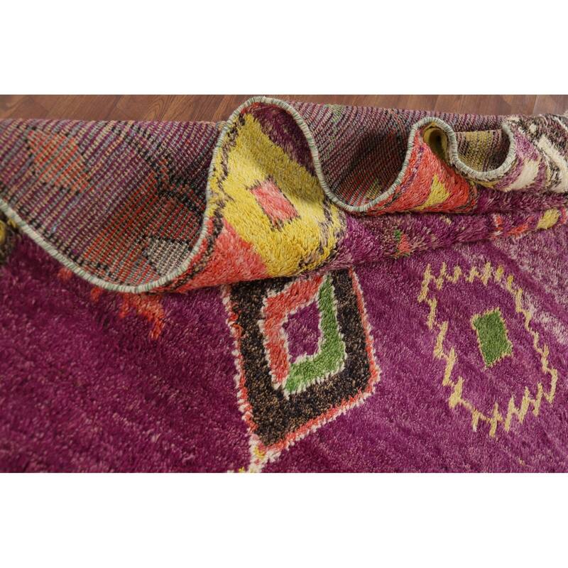 Purple Moroccan Oriental Area Rug Handmade Geometric Wool Carpet - 8'6" x 12'7"