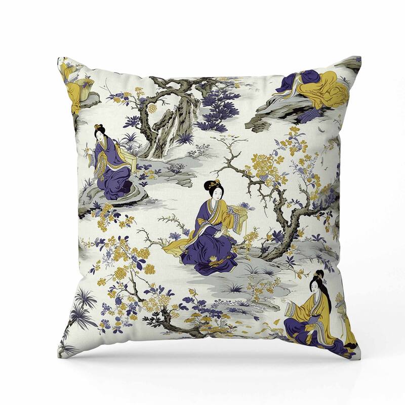 Imperial Palace Garden Indoor/Outdoor Reversible Throw Pillow Blue and Olive